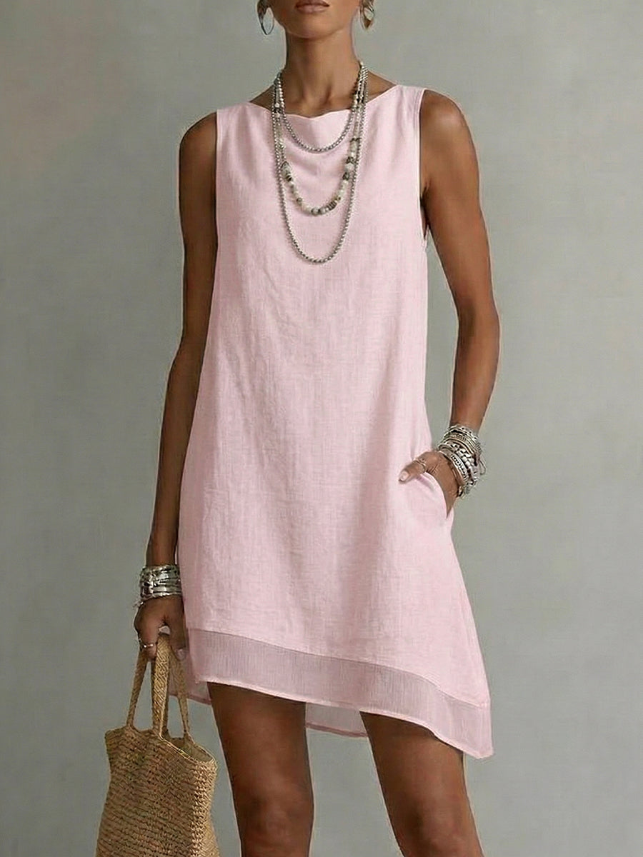 Vestido Escote Barco Sin Mangas con Falda Diagonal