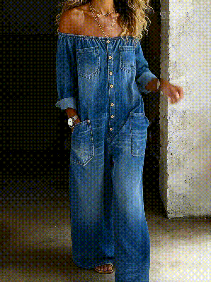 Elena™ | Conjunto denim hombros al descubierto