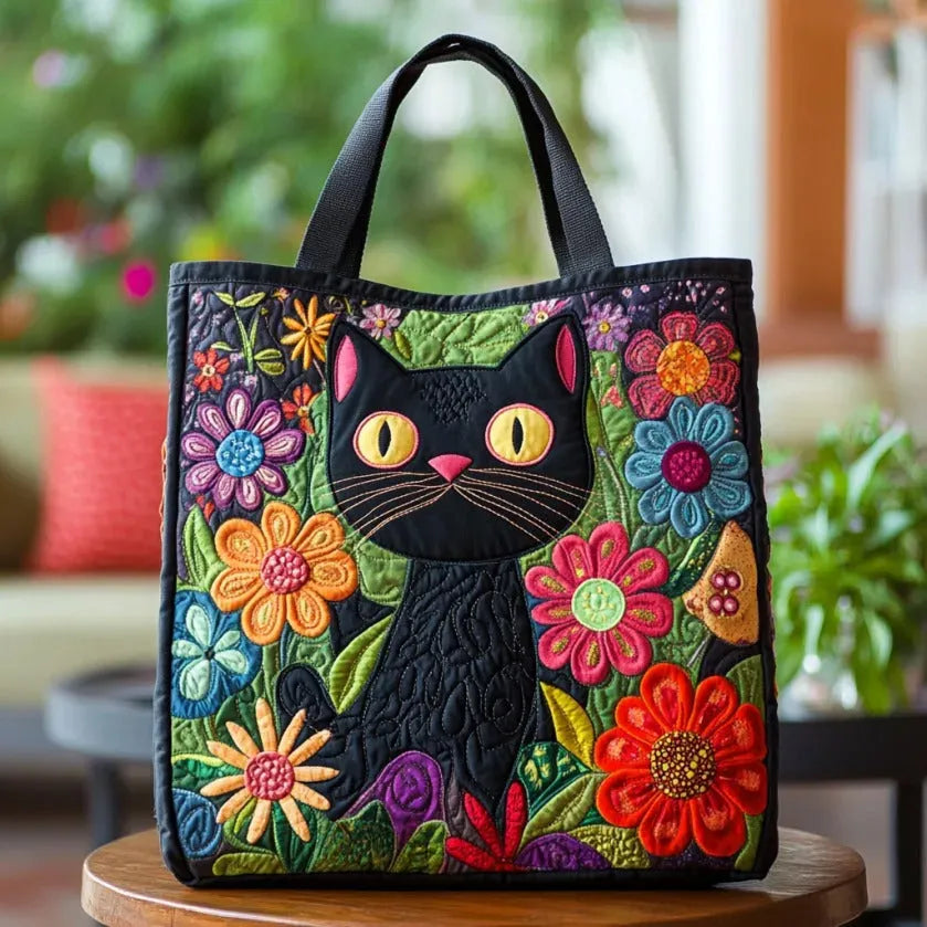 Bolso de hombro acolchado con gato negro