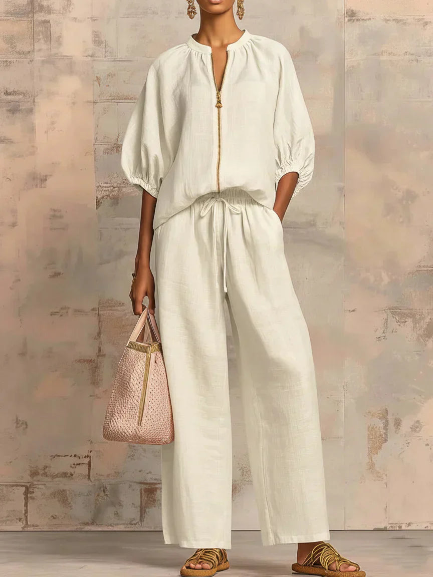 Alba™ | Conjunto Relajado de Camisa con Botones y Pantalón Ancho