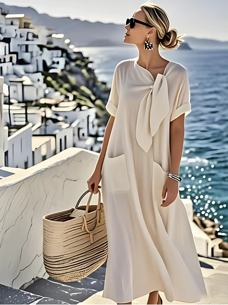 Janet vestido maxi bolsillos beige