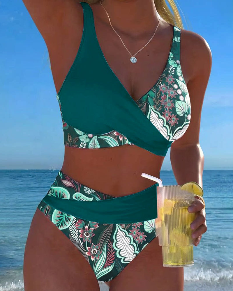 Bikini Contraste Color Estampado Floral