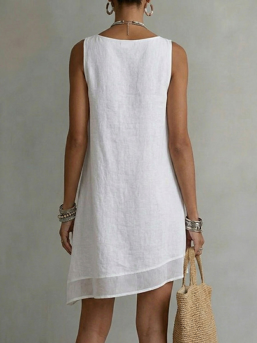 Vestido Escote Barco Sin Mangas con Falda Diagonal