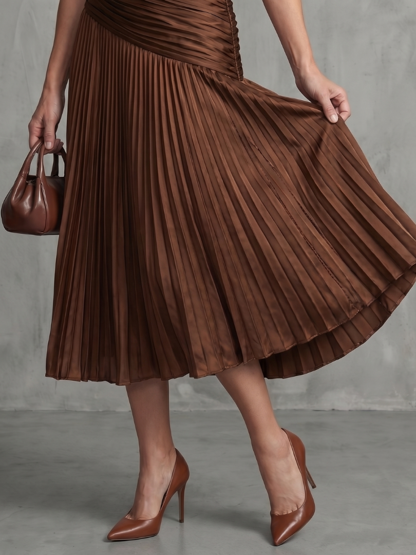 Vestido Midi de Rayas con Cintura Plisada