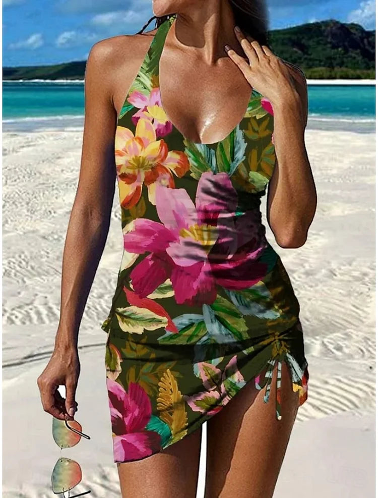 Elena – Tankini floral gráfico con short y efecto vientre plano