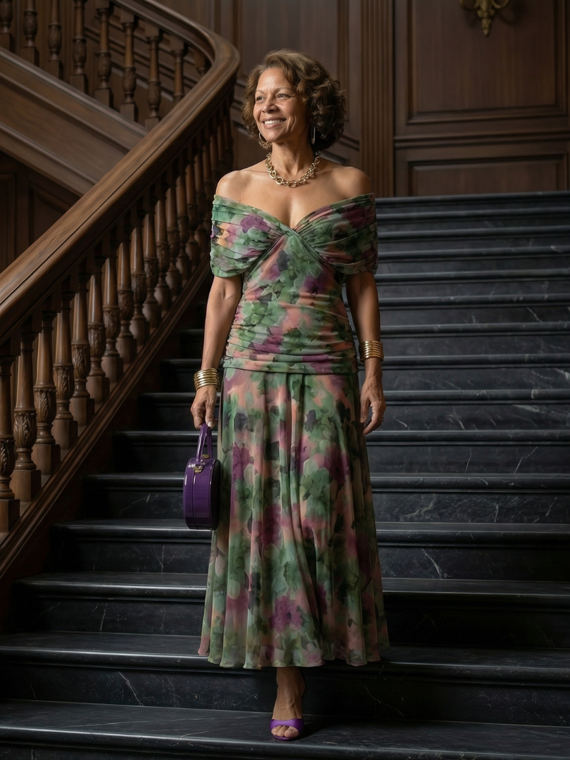 Calen | Vestido Midi Fluido con Escote Bardot