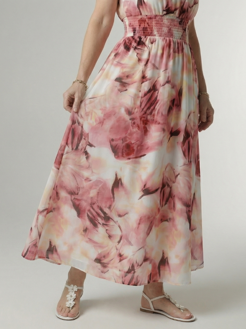 Vestido Midi Halter con Cintura Fruncida