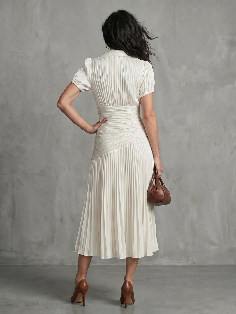 Vestido Midi de Rayas con Cintura Plisada