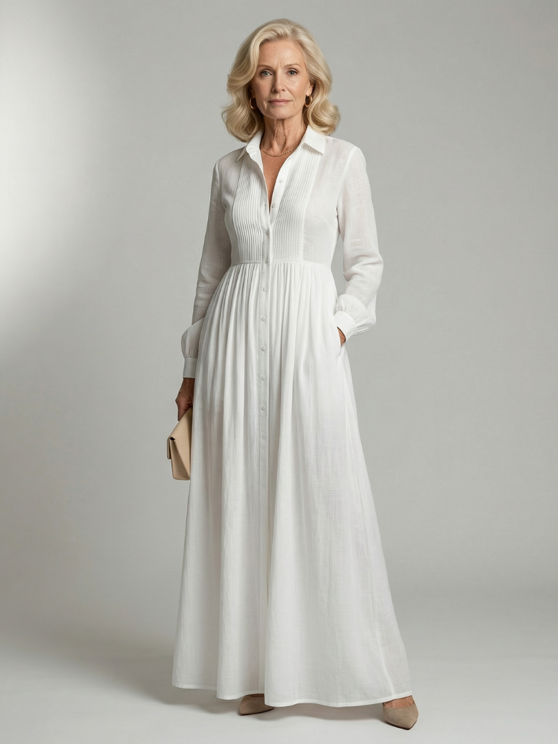 Vestido Maxi Fluido con Botones