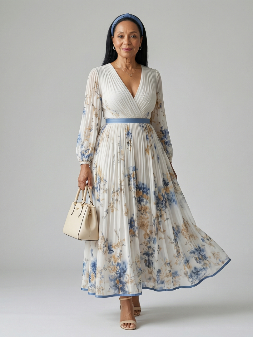 Vestido Midi con Falda Plisada