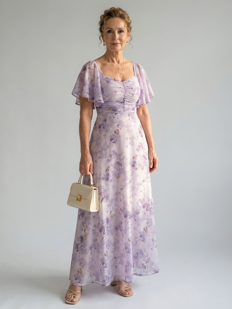 Vestido Midi Floral con Mangas Volantes
