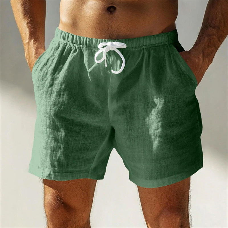 Álvaro| Pantalones cortos de verano de algodón y lino con cordón para hombre