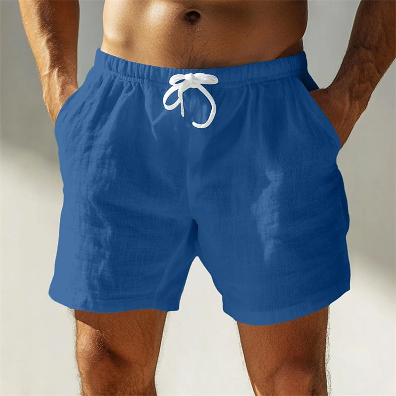 Álvaro| Pantalones cortos de verano de algodón y lino con cordón para hombre