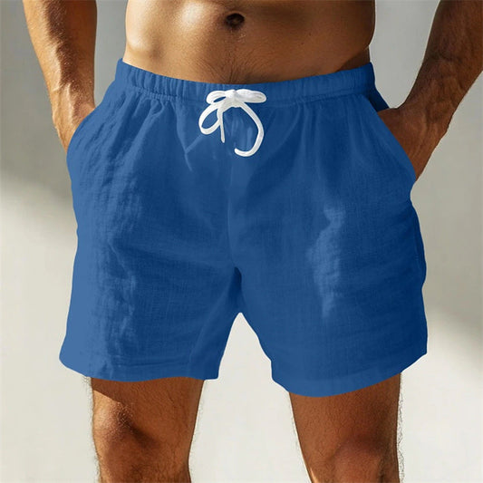 Álvaro| Pantalones cortos de verano de algodón y lino con cordón para hombre