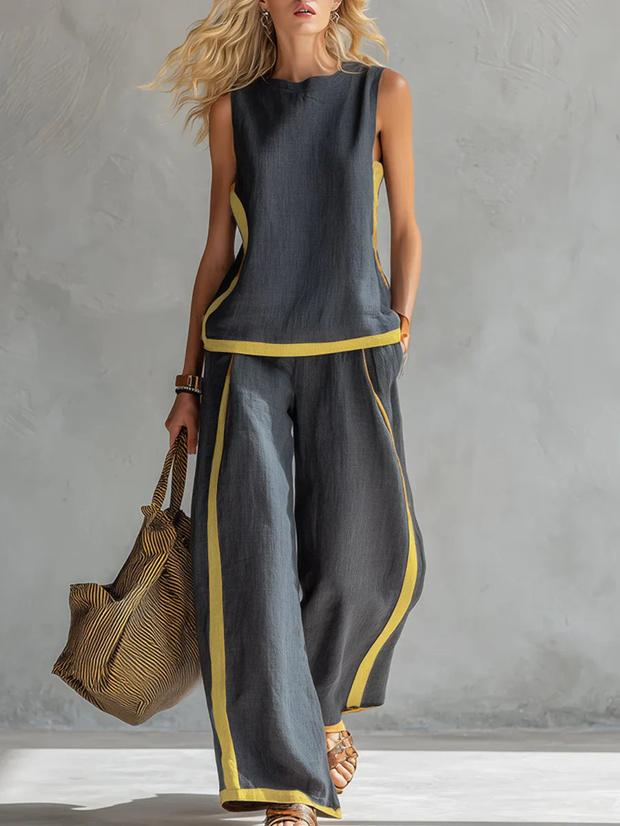Ursula - Conjunto elegante y casual de chaleco y pantalón con acabados bicolor