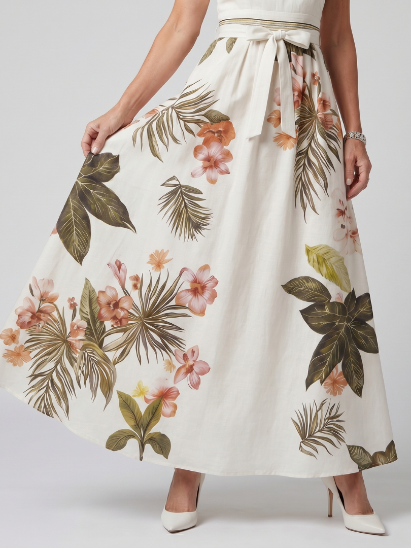 Vestido Maxi Botánico Drapeado con Escote Halter
