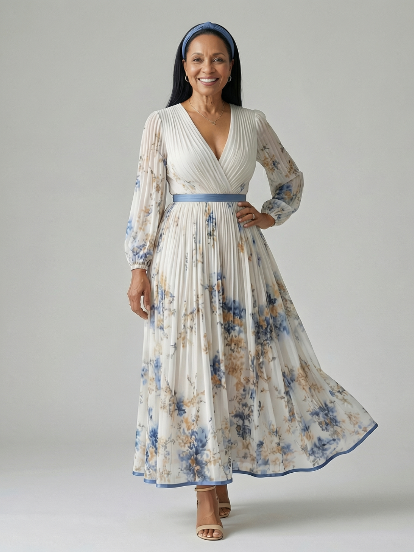 Vestido Midi con Falda Plisada