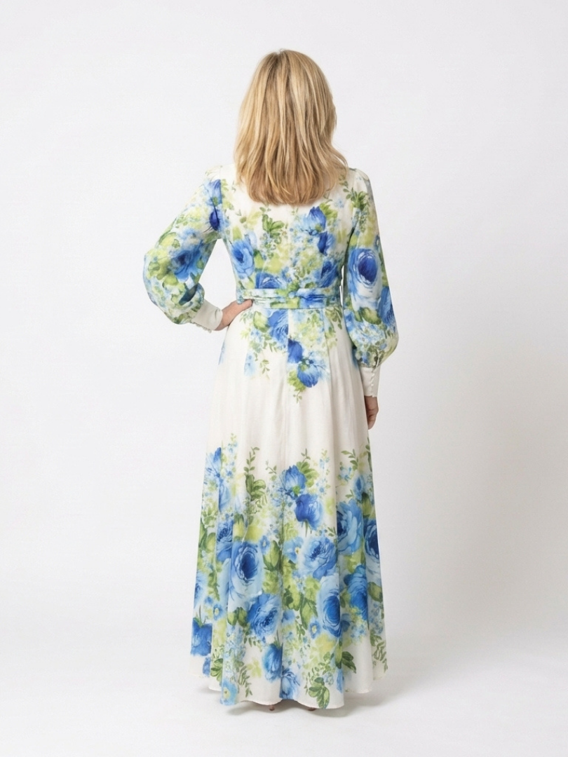 Vestido Maxi Floral de Manga Larga con Botones