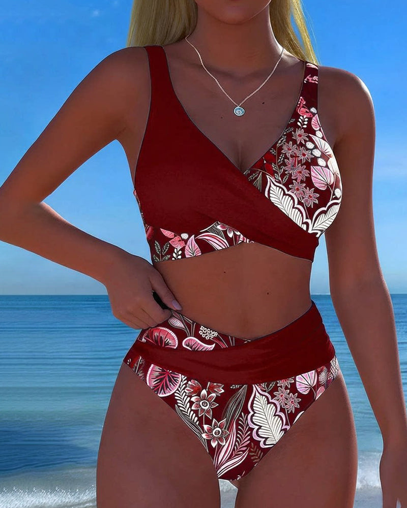Bikini Contraste Color Estampado Floral
