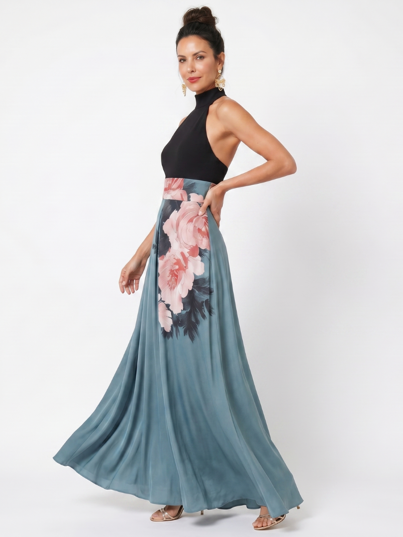 Vestido Maxi Floral con Escote Halter