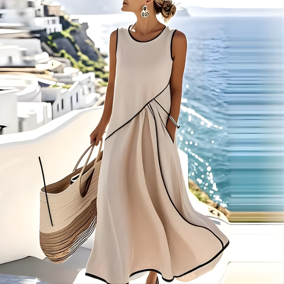 Brenda vestido maxi colorblock azul claro