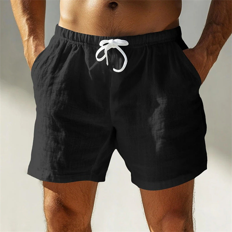 Álvaro| Pantalones cortos de verano de algodón y lino con cordón para hombre