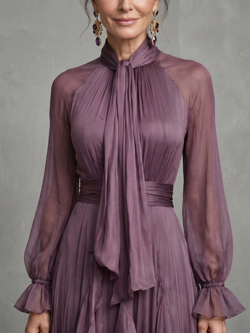 Demetria | Vestido Maxi con Volantes y Cuello Anudado