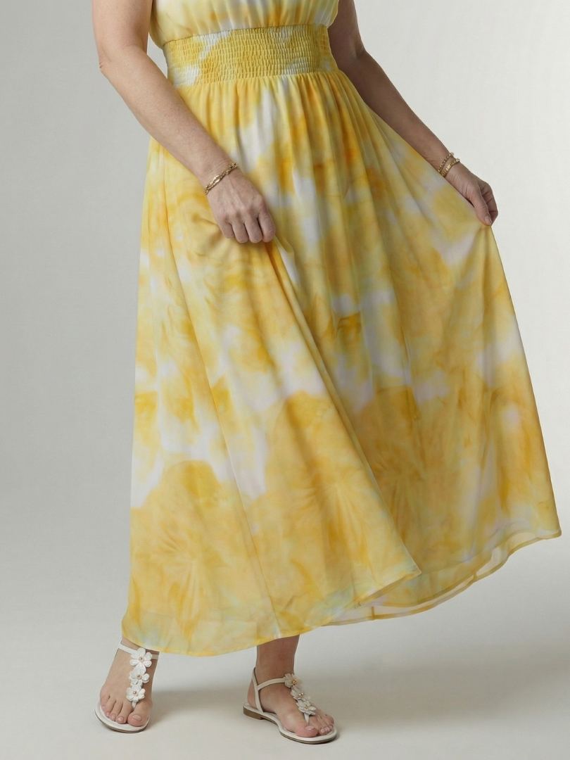 Vestido Midi Halter con Cintura Fruncida
