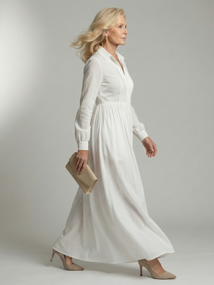 Vestido Maxi Fluido con Botones