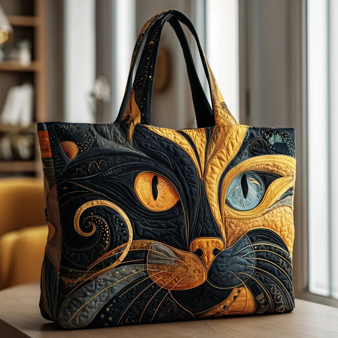 Bolso artesanal con gato místico