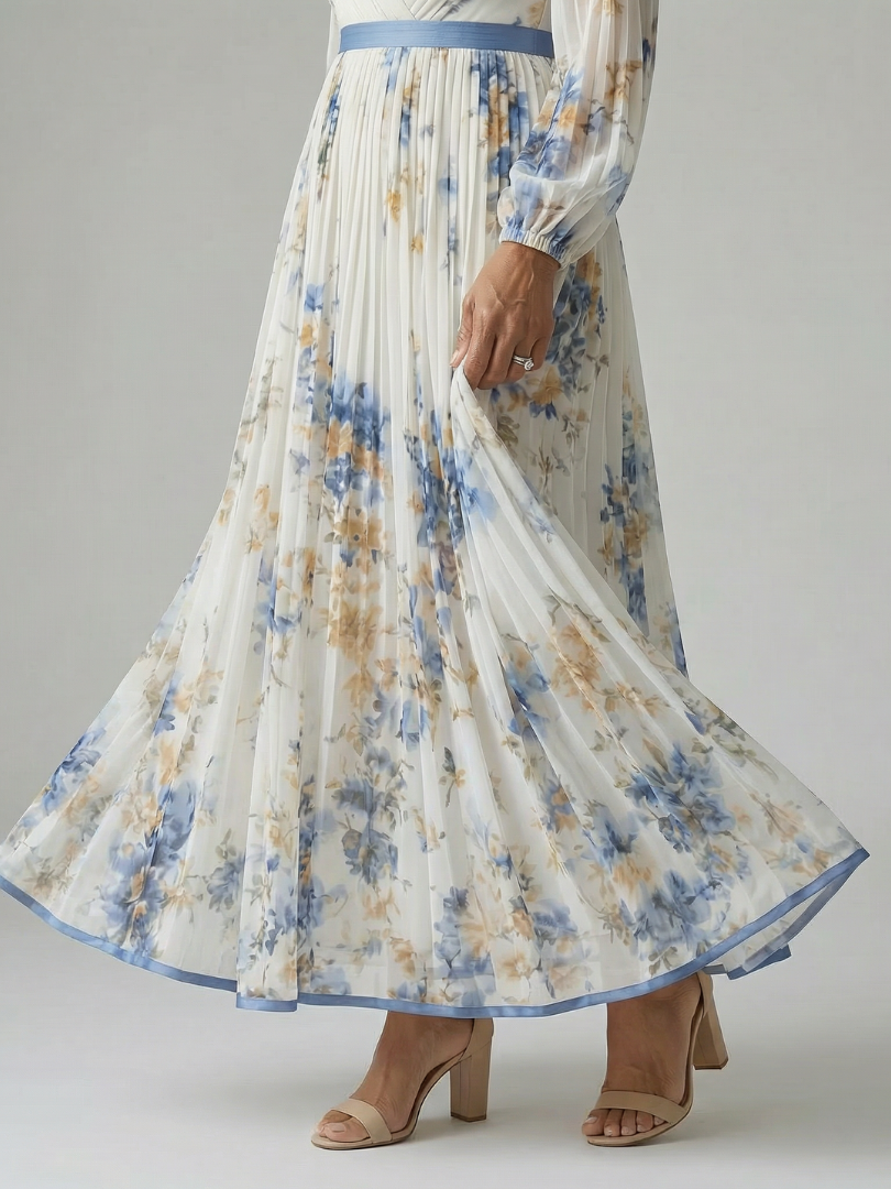 Vestido Midi con Falda Plisada