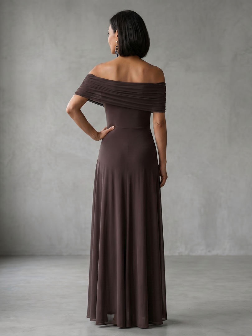 Vestido Midi Drapeado con Escote Bardot