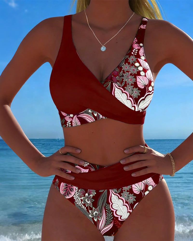 Bikini Contraste Color Estampado Floral