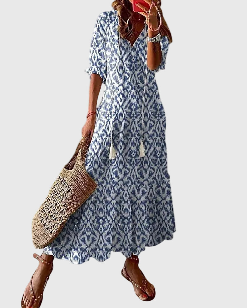 Amalia vestido maxi boho vintage azul