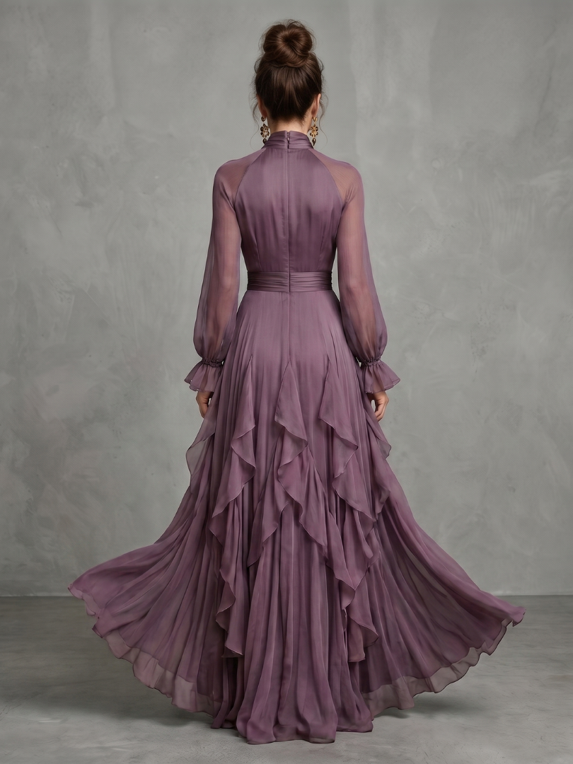 Demetria | Vestido Maxi con Volantes y Cuello Anudado