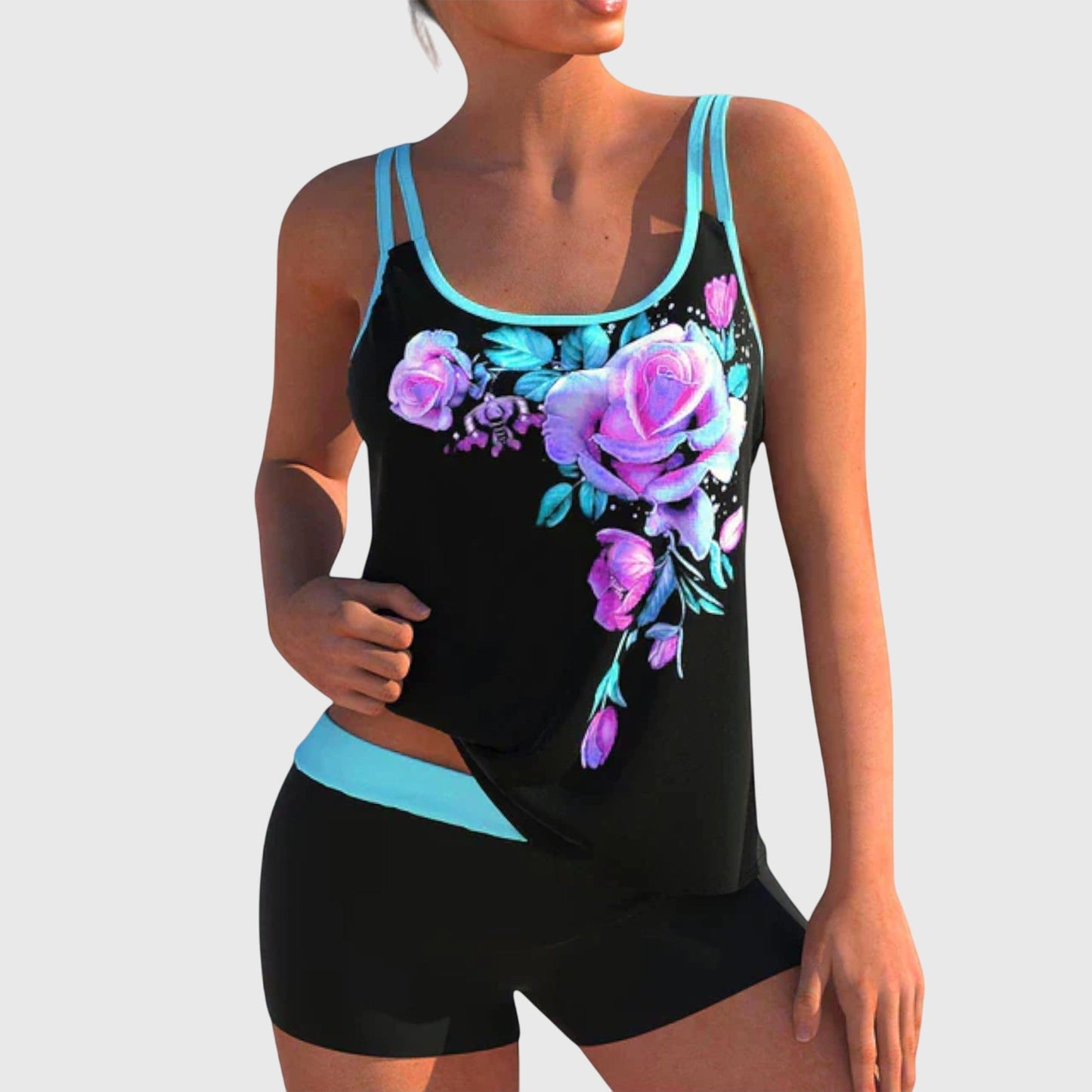 Flor – Tankini floral con short y efecto vientre plano