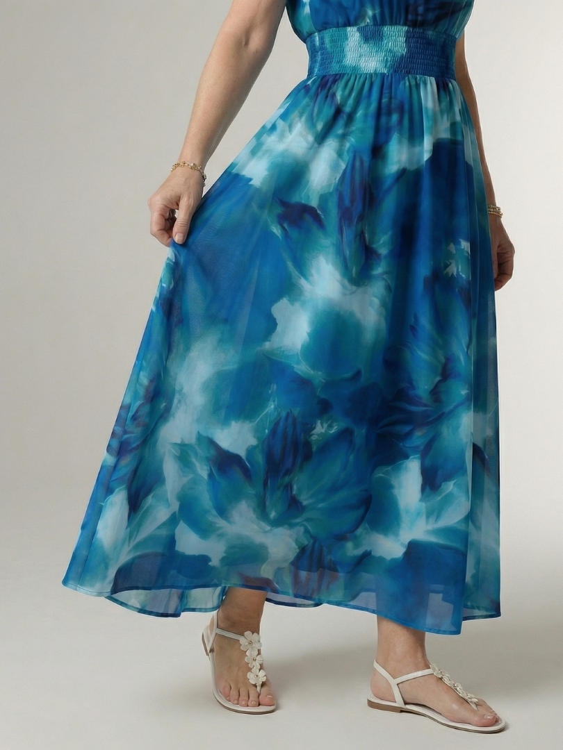 Vestido Midi Halter con Cintura Fruncida