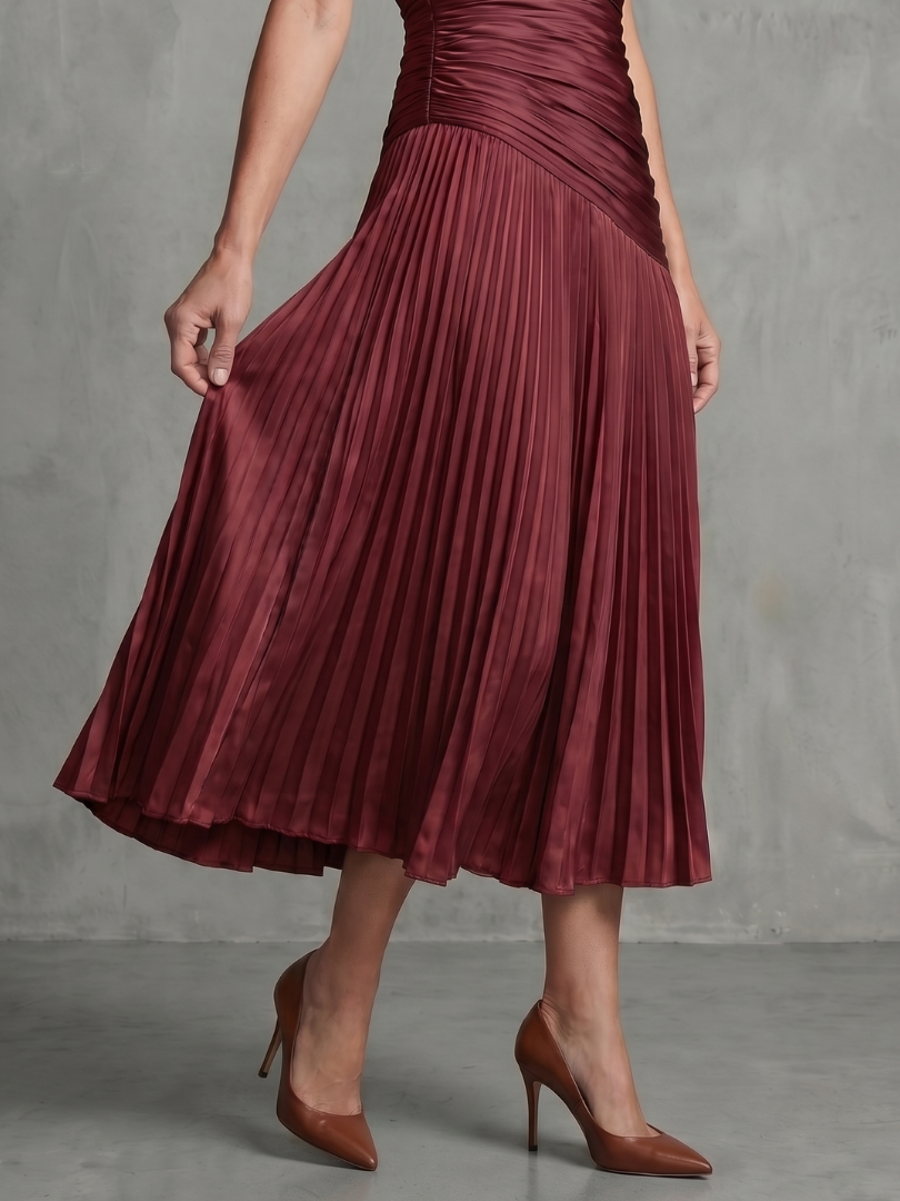 Vestido Midi de Rayas con Cintura Plisada