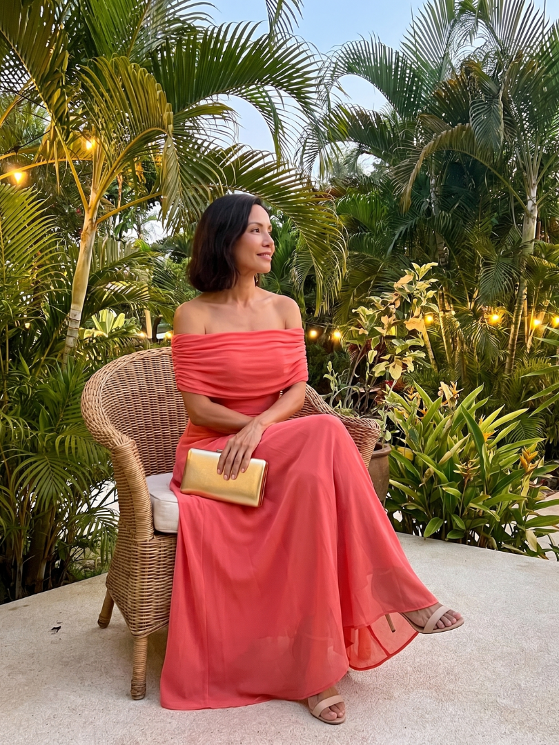 Vestido Midi Drapeado con Escote Bardot
