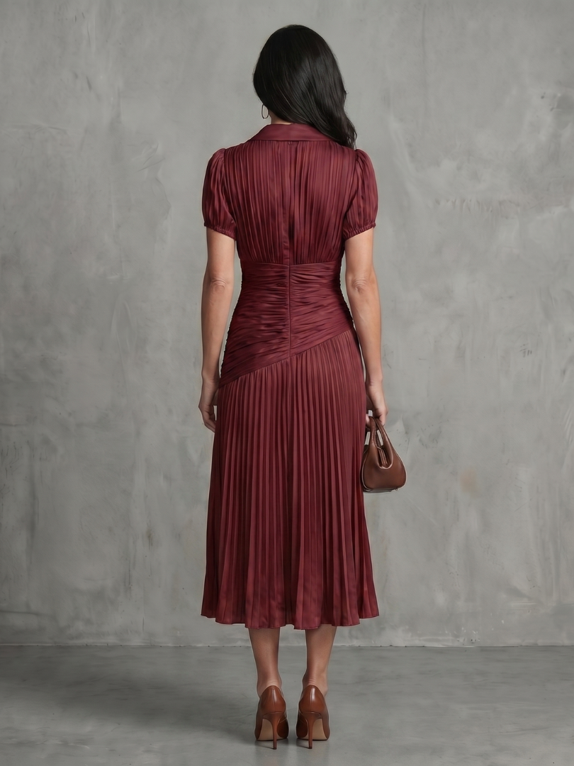 Vestido Midi de Rayas con Cintura Plisada