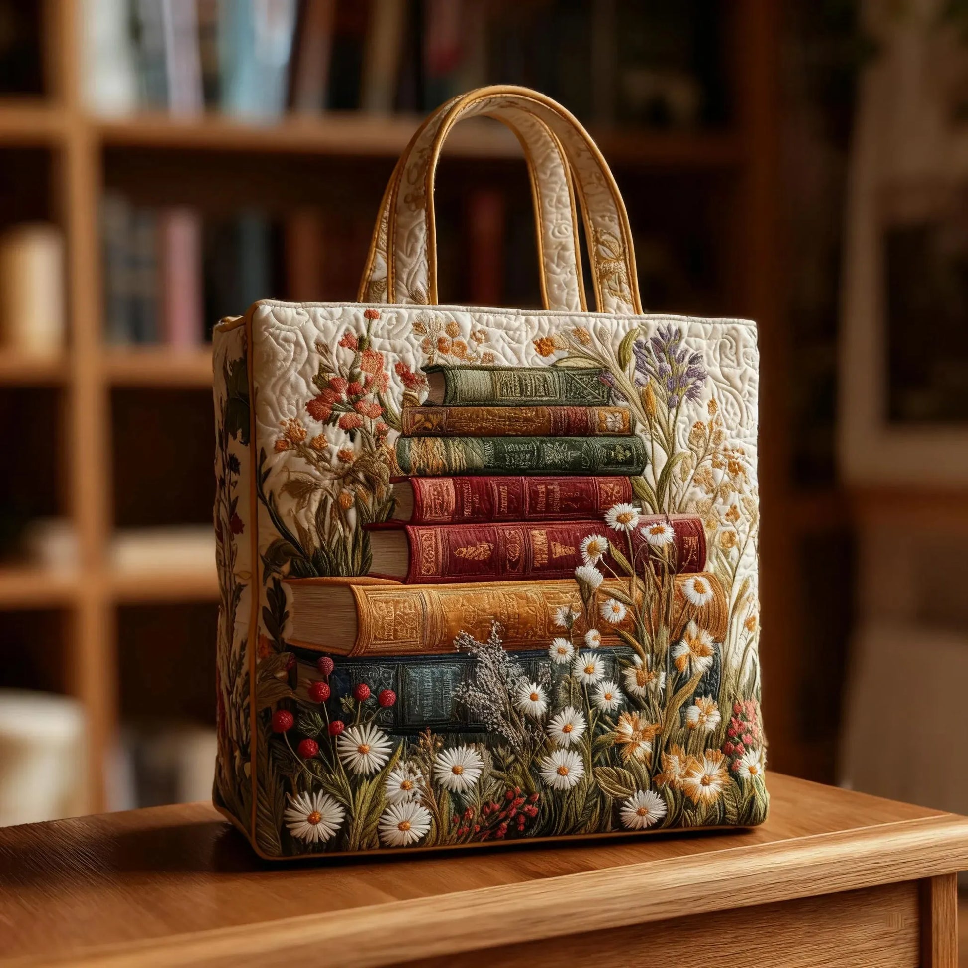 Bolso acolchado artesanal con motivo floral