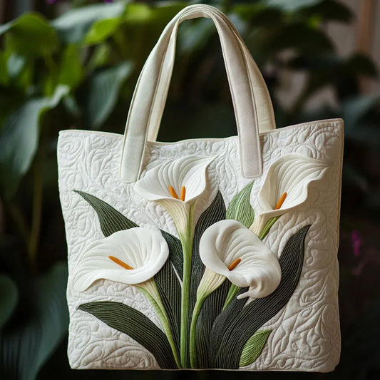 Bolso acolchado artesanal con lirio blanco