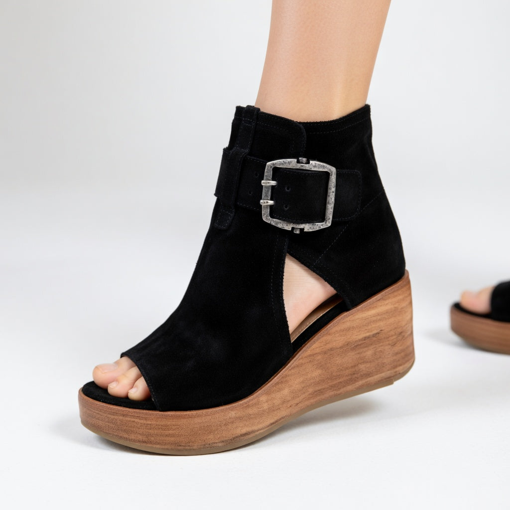 Lorena™ — Botines con cuña y puntera abierta, estilo moderno
