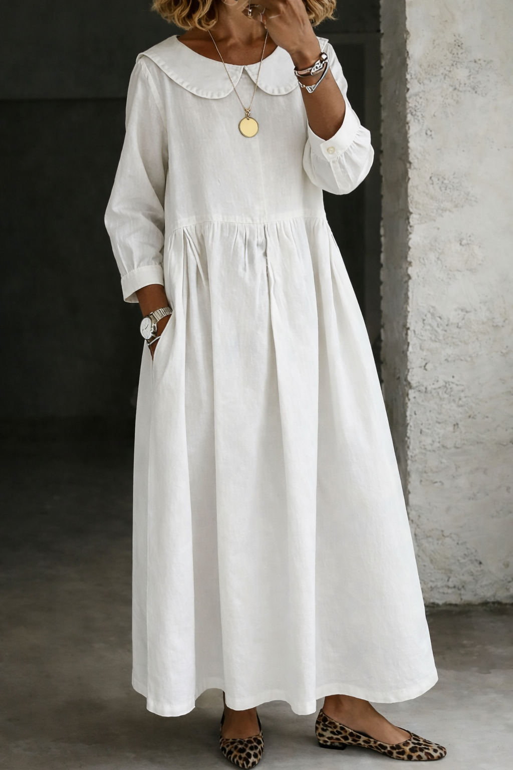 Clara™ | Vestido vaquero cuello Peter Pan