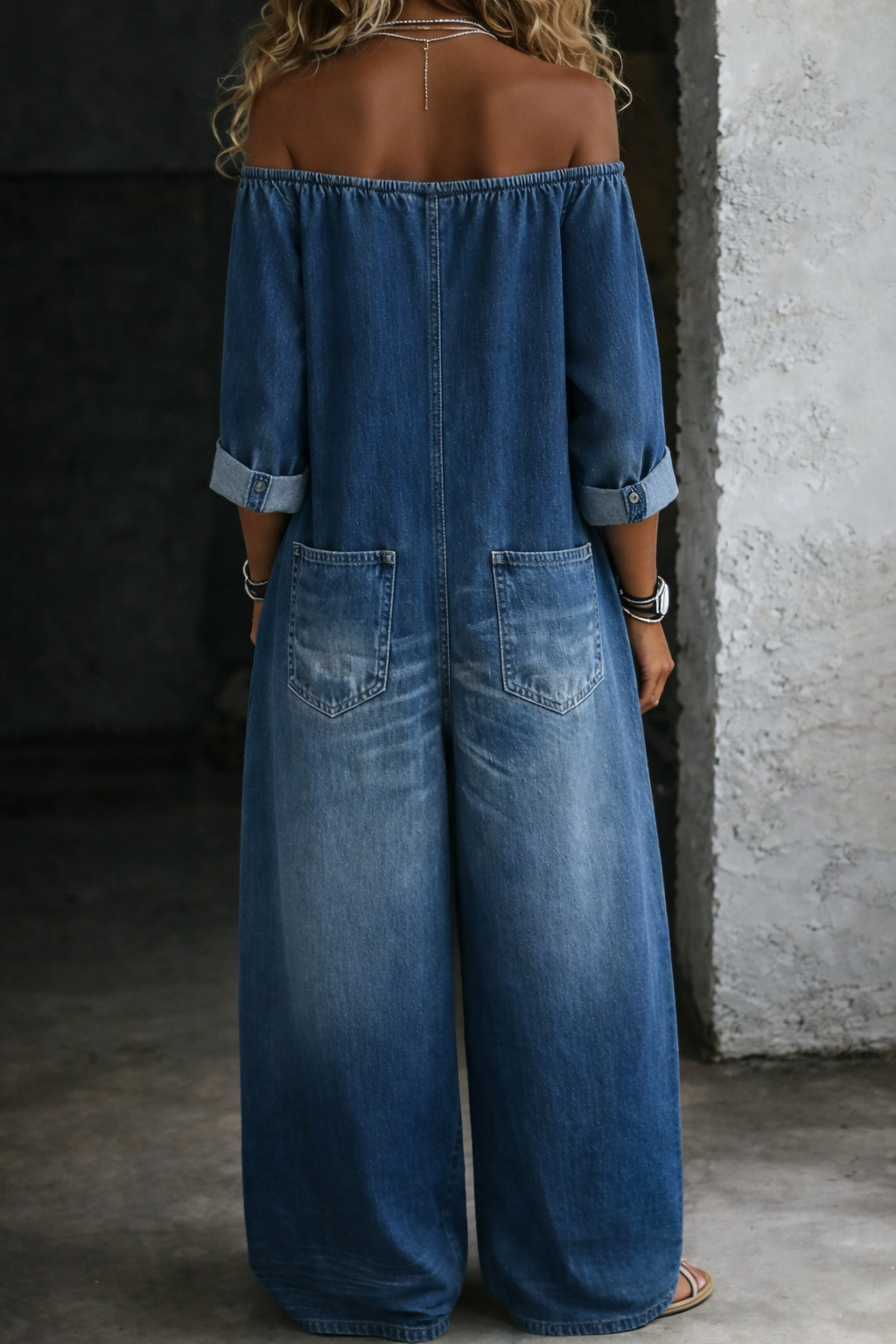 Elena™ | Conjunto denim hombros al descubierto
