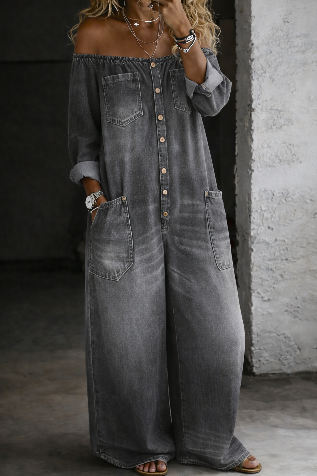 Elena™ | Conjunto denim hombros al descubierto
