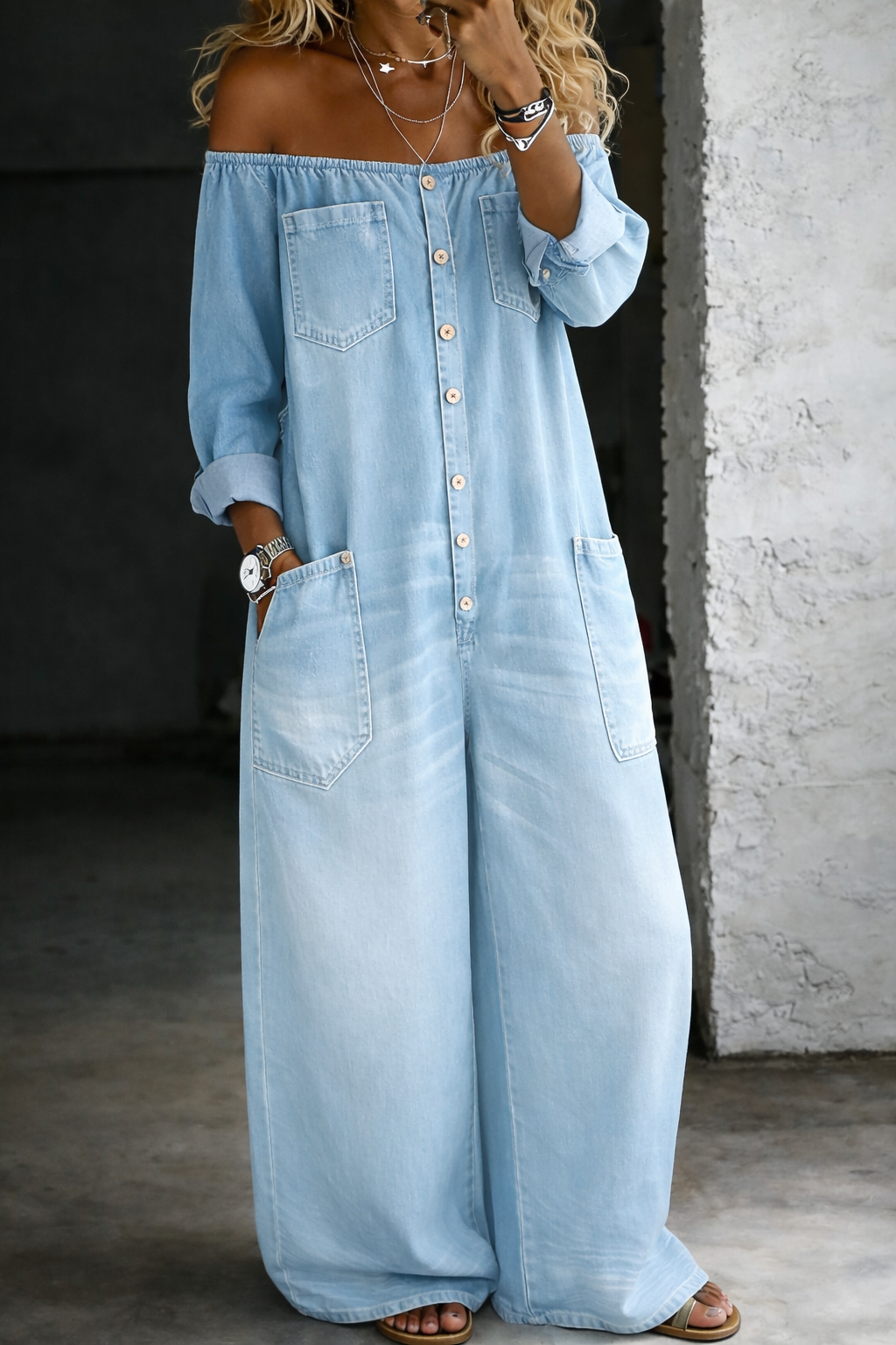 Elena™ | Conjunto denim hombros al descubierto