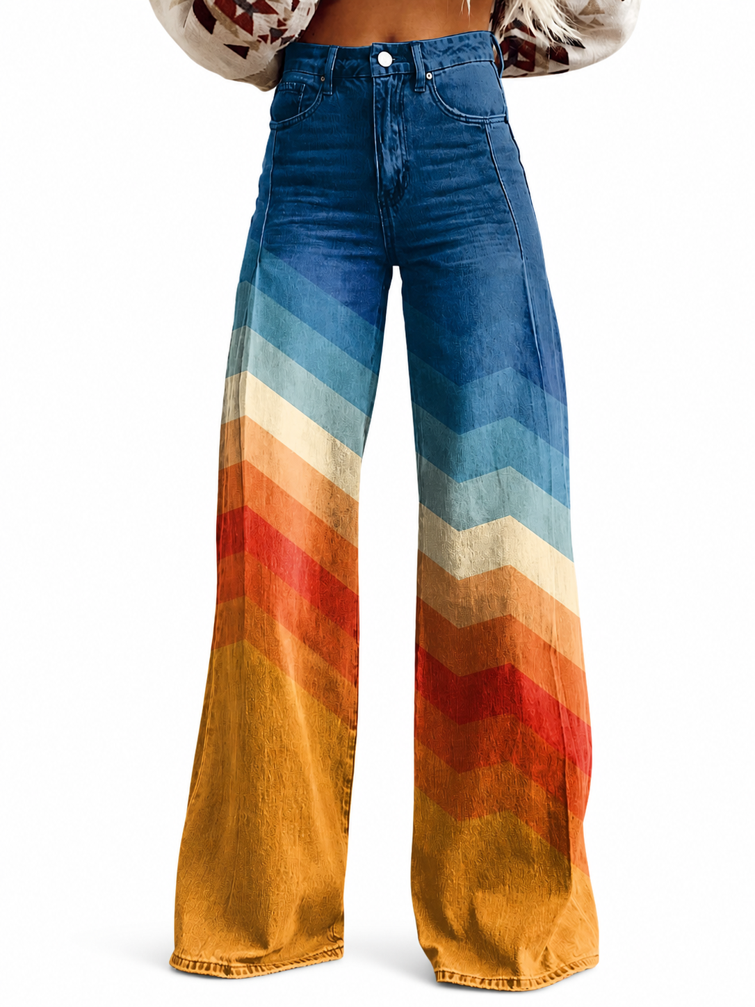 Léa - Pantalones retro con estampado de zigzag
