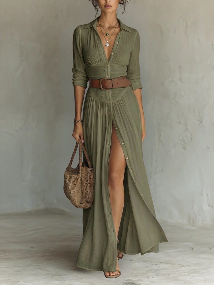 Vestido maxi lino verde