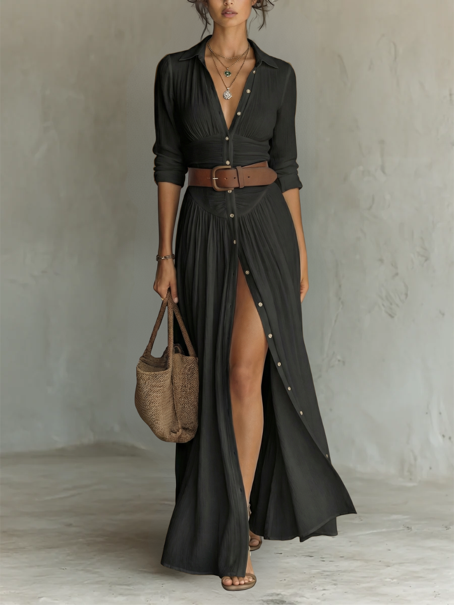 Vestido maxi lino negro